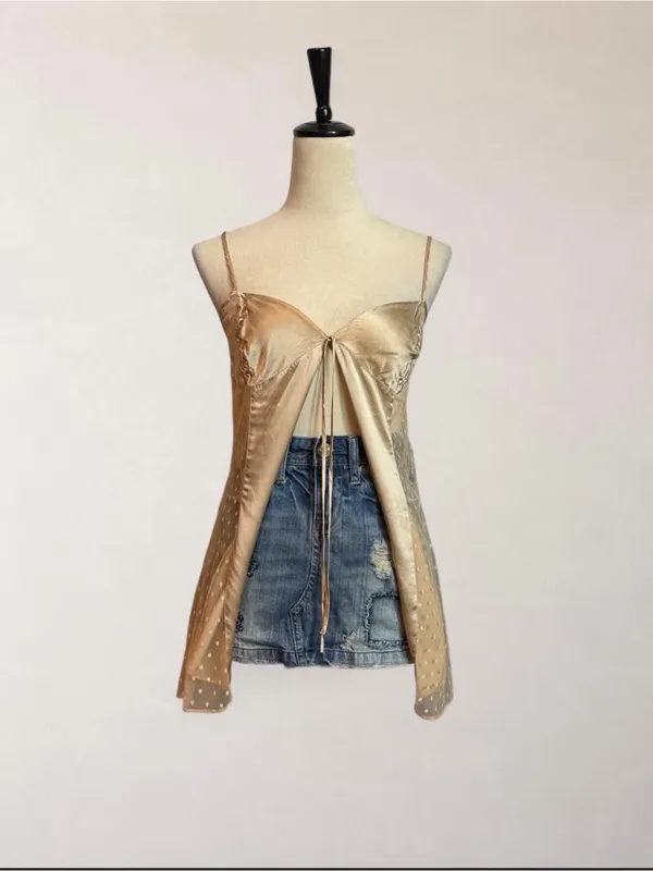 Victoria’s Secret Champagne Satin Sheer Mesh Babydoll Cami Top Size S - Image 2