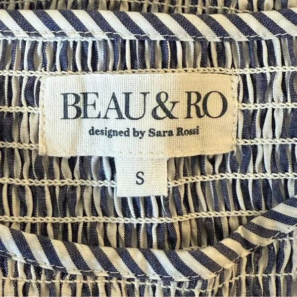 Beau & Ro The Margot Dress Navy White Stripe Small Smocked Nautical Beach‎ Flowy - Image 11