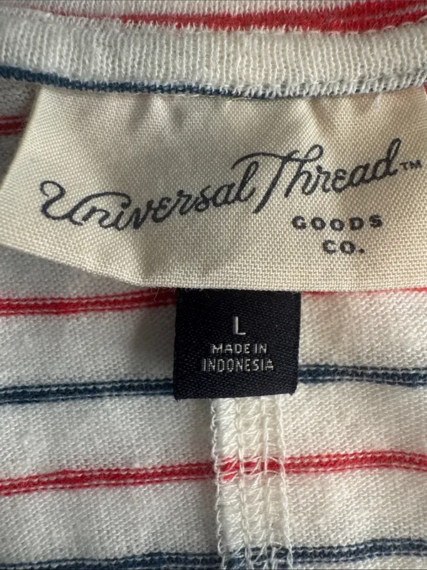 Striped Short-Sleeve Henley Top in White with Red & Navy Stripes - Image 3