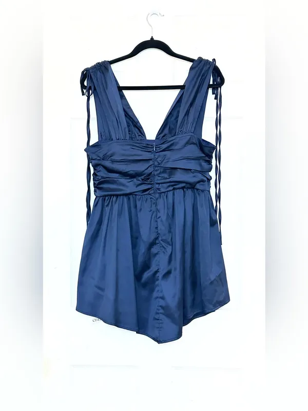 NWT Cider Solid Satin Ruched Mini Dress – Navy Blue – XL - Image 6