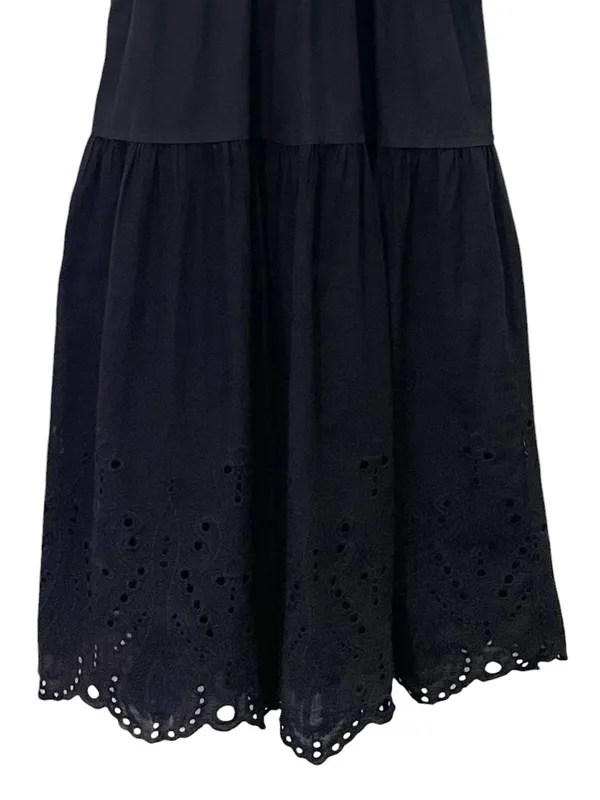Baltic Born Annette Eyelet Tiered Midi Maxi Dress Black Sz L Puff Sleeve Cottage - Image 11