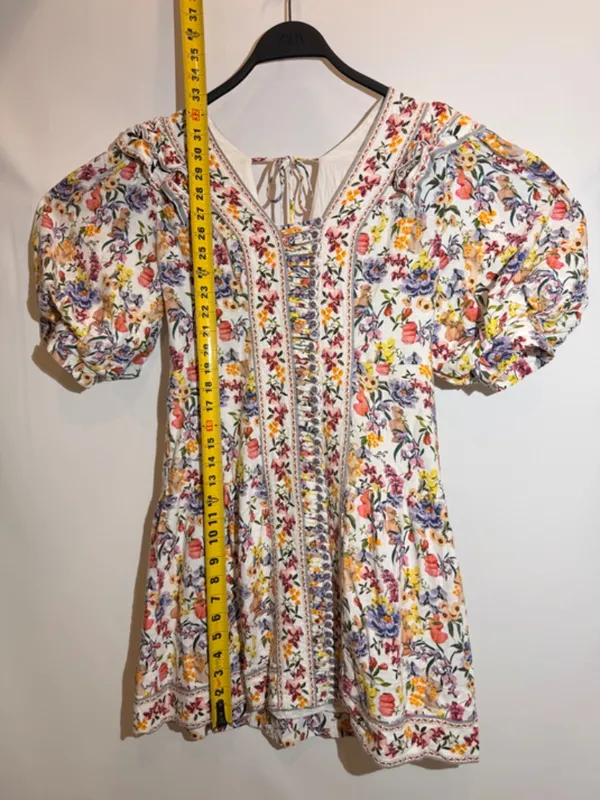 Farm Rio Greek Garden Floral Linen Blend Ruffle Tie Back Mini Dress Size M - Image 7