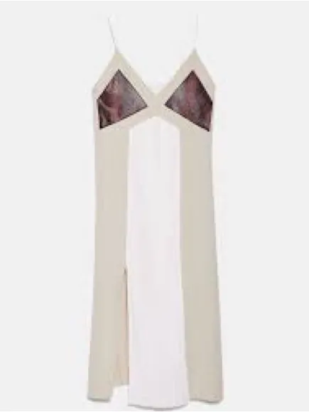 NWOT Zara Beige Cream Snakeskin Pleated Midi Dress Size M • Spaghetti Strap Side - Image 5