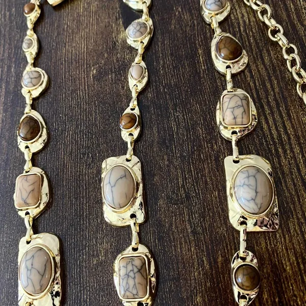 Gold Y2K Earthy Marbled Stone Boho Waist Chain Belt, Fits 29-45 Inches, X7GA1402 - Image 7