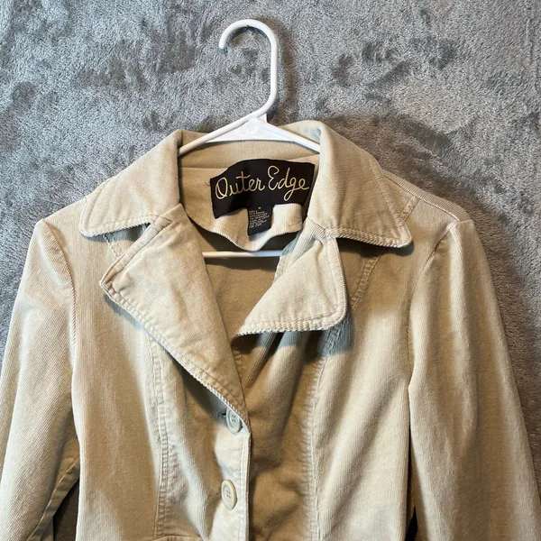 90s Y2K Beige Corduroy‎ Trench Style Jacket Safari Aesthetic Size Medium - Image 5