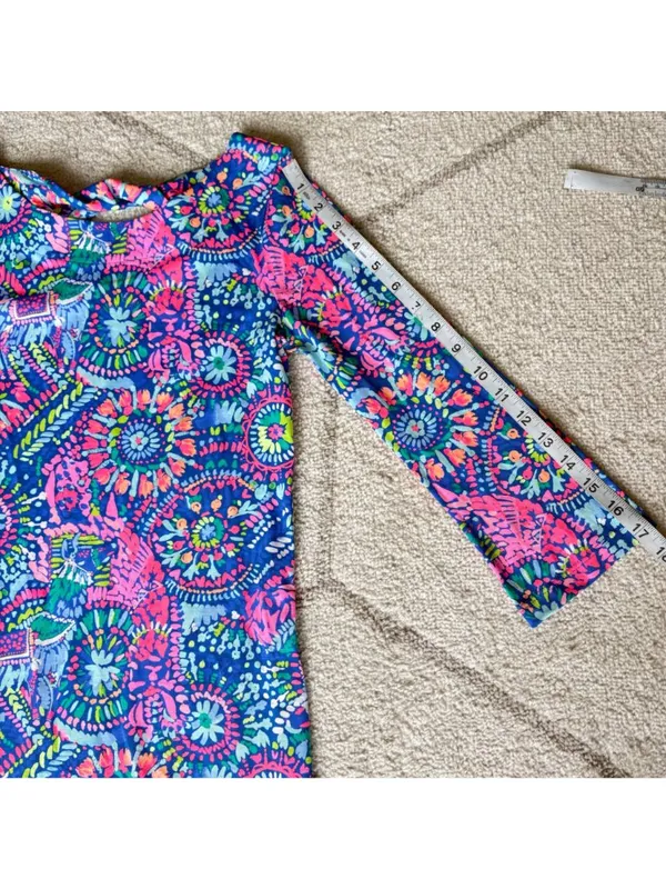 Lilly Pulitzer Style Bright Neon Long Sleeve Shift Dress Blue Pink Tropical XXS - Image 6