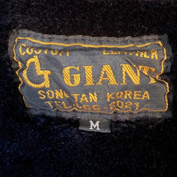GIANT Black Leather Jacket Belted Collar Button Front Size‎ M Size M - Image 4