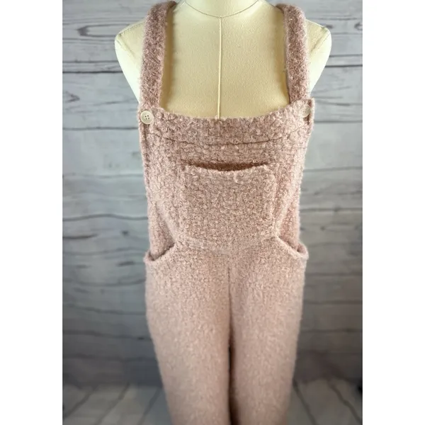 Halara Teddy Fuzzy Overalls Women M Pink Plush Wide Leg Romper Jumpsuit - Image 2