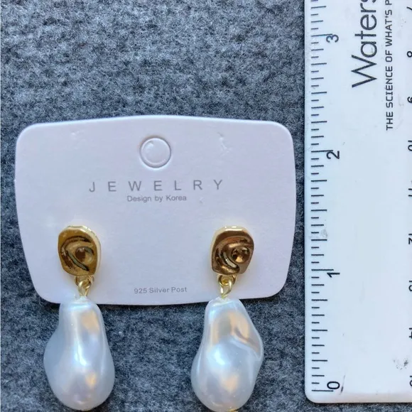 Irregular Pearl Drop Earrings with‎ Gold Stud | 925 Silver Post | Baroque Style - Image 2