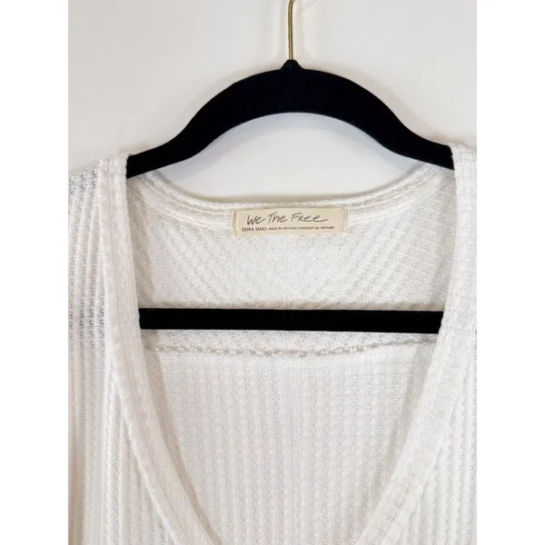We The Free Womens Top White Coraline Thermal V Neck Waffle Knit Oversized XS - Image 4