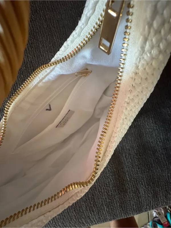 a new day White Woven Circle-Handle Shoulder Bag with Tan Handle - Image 2