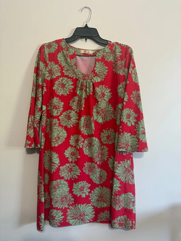 Aryeh coral and mint green 3/4 length sleeve lightweight floral dress - Image 5