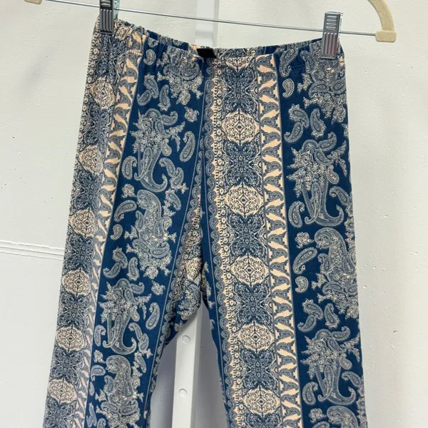 Windsor Blue Paisley Flare Bell Bottom Boho Pants High Rise Stretchy Festival - Image 3