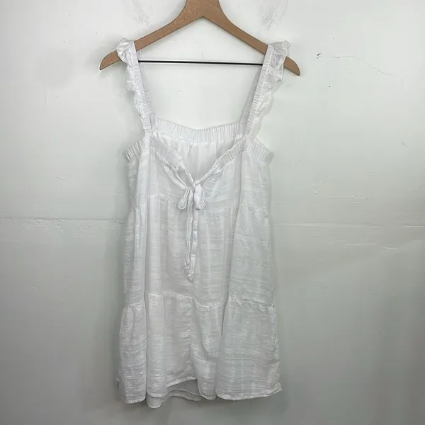 Altar’d State White Ruffled Strap Tired Dress cotton size Large - Image 2