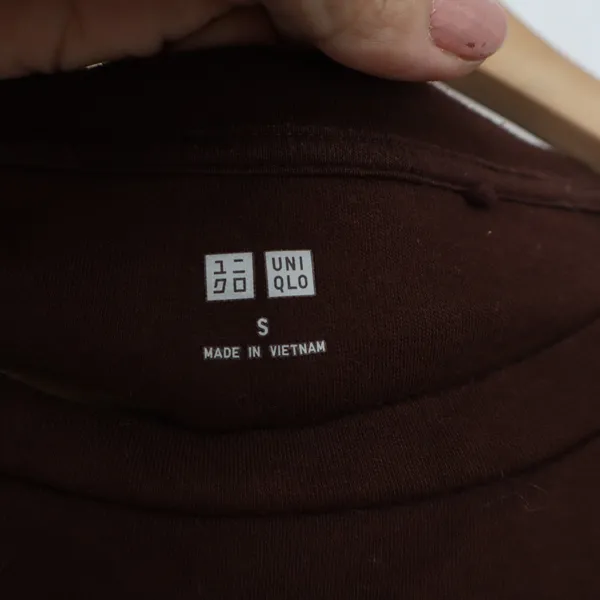 Uniqlo Womens Small Brown Long Sleeve Crew Neck Cotton Blend T-Shirt - Image 2