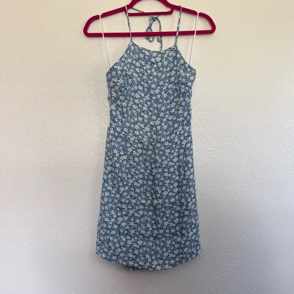 Reformation Tasha White Blue Floral Halter Top Mini Dress 4 - Image 3