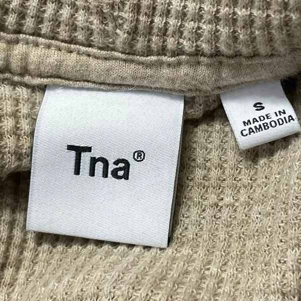 Aritzia TNA Tan Waffle Knit Thermal Full Zip Cropped Hoodie Hooded Sweatshirt S - Image 4