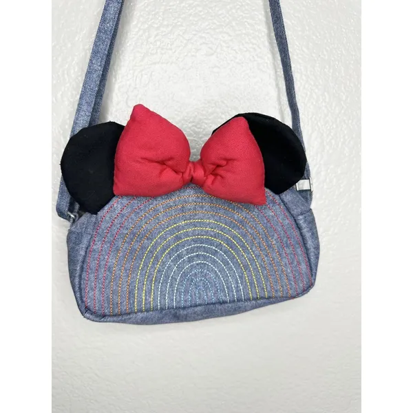 Disney Store Minnie Mouse Crossbody Bag Girls Denim Rainbow Ears Bow One Size - Image 2
