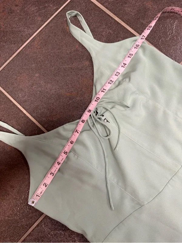 Abercrombie & Fitch Corset Lace-Up Midi Dress Slit Light Green Large Petite - Image 11