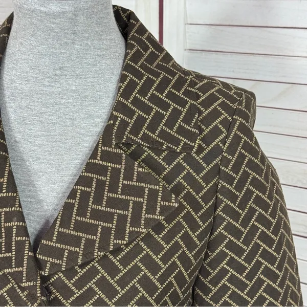 Ann Taylor Loft‎ Blazer Women 2 Brown Herringbone Tile Geometric Print Jacket - Image 6