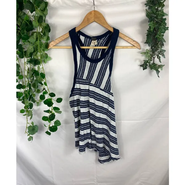 We the Free Tank White Blue Striped Asymmetrical Size Small - Image 2