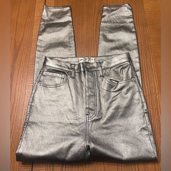 Free People We the Free Phoenix Coated High-Rise Skinny‎ Jeans in Silver Size 27 - Image 10