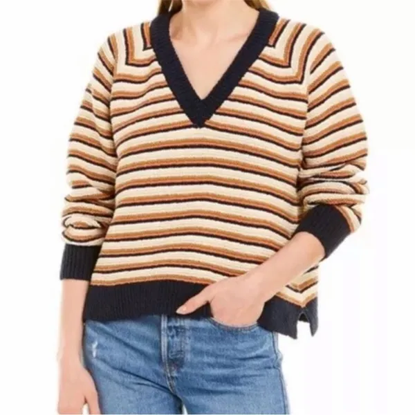 Madewell SZ S Arden V-Neck Crop Striped Pullover Sweater In Stripe - Image 7
