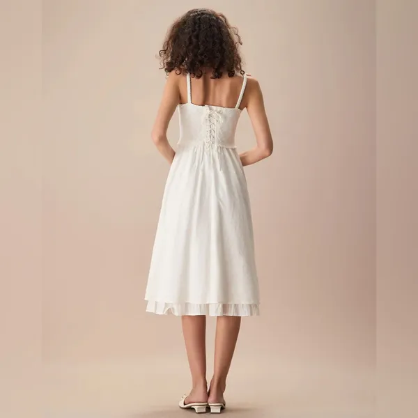 RIHOAS The White Ruched Slip Cotton Midi Dress - Image 3