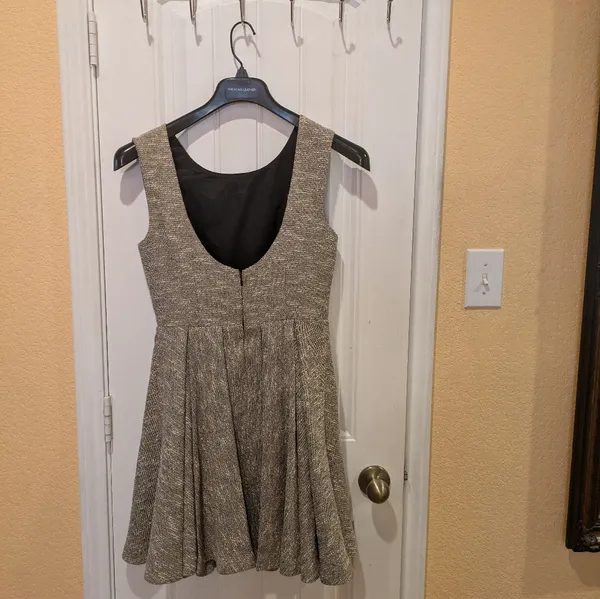 Anthropologie Paper Crown "Parkside" Sparkle Tweed Pleated Fit & Flare Dress S - Image 9