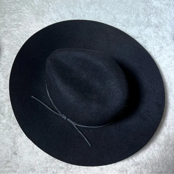 Phenix Black 100% Wool Leather Band Wide Brim Hat - Image 5