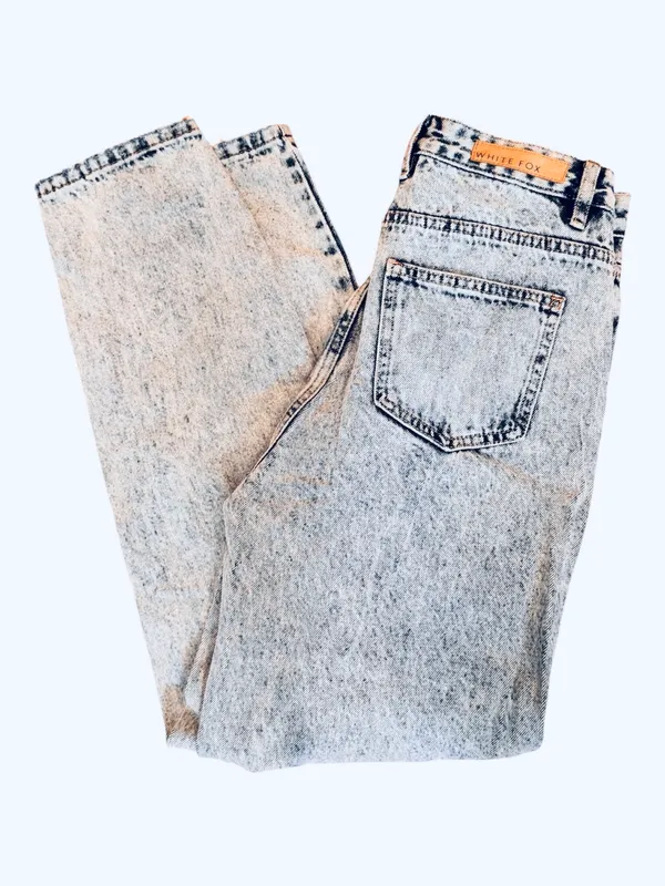 White Fox Straight Leg Denim Jeans Washed Blue M High Rise Waisted - Image 3