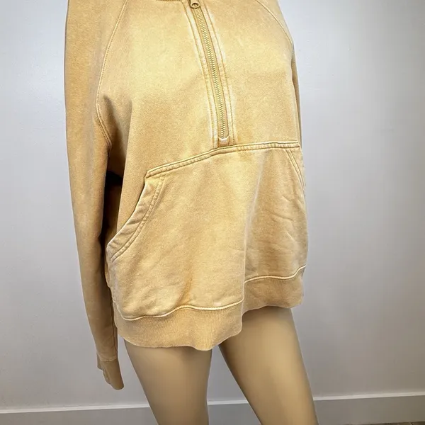 Joy Lab Tan Quarter Zip scuba Pullover Hoodie Cropped Sweatshirt Size‎ Small - Image 4