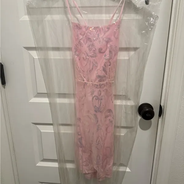 Formal Pink Sequined Embroidered Dress - Image 2