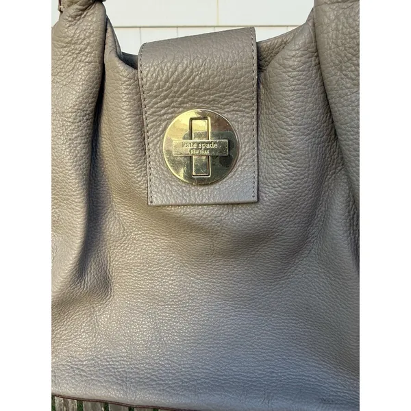 KATE SPADE‎ Pebbled Leather Bexley Stevie Satchel Shoulder Bag Light Gray S - Image 2