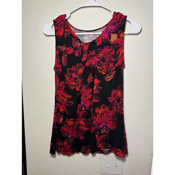 Merona Womens Red Pink Floral Sleeveless Pleated Knit Tank Top Size M - Image 2