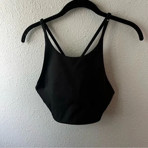 Girlfriend Collective Topanga High Neck Cross Back Crop Tank Black - Image 3