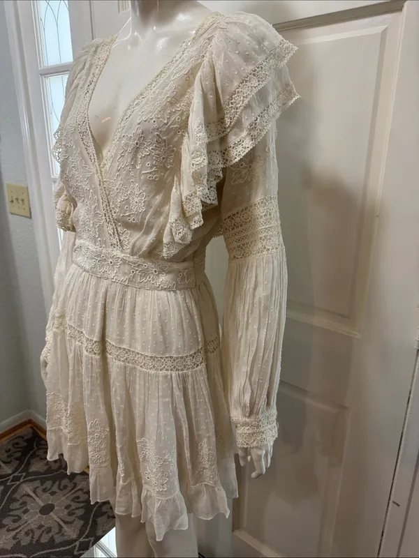 LOVESHACKFANCY Simonna Embroiled Ruffled Silk Mini Dress Size 6 - Image 7