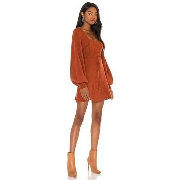 Free People Emmaline Mini Sweater Dress Cut Out Back in Burnt Orange Small‎ - Image 2