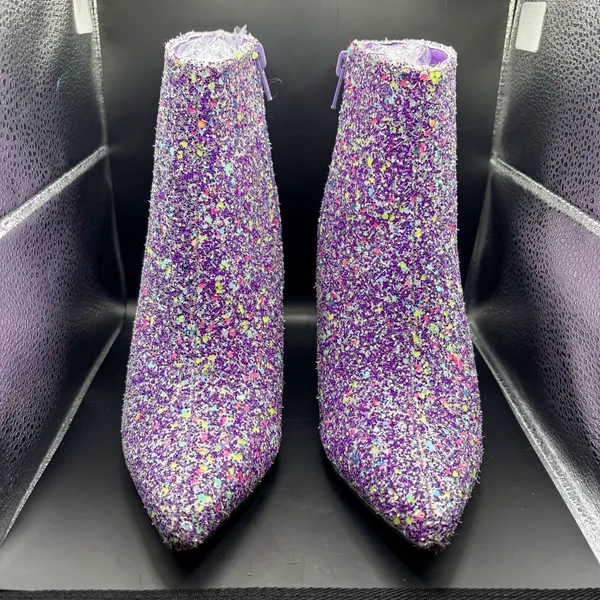 Allegra K Glitter Pointed Toe Chunky Heel Ankle Boots - Image 3