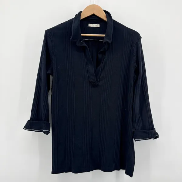 Free People Annie Long Sleeve Black Ribbed V-Neck Henley Top‎ Womens Large - Image 3