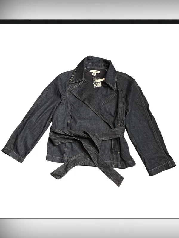 Madewell Denim Double-Breasted Crop Trench Coat Rinse Wash Rigid Size S NWT - Image 6