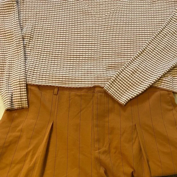 Danielle Bernstein Rust Brown Pinstripe‎ Pleated High Waist Cuffed Shorts 18W - Image 11