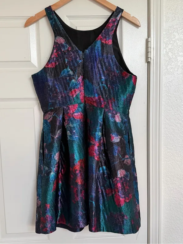 Anthropologie Hutch Watercolor Metallic Floral Textured A-Line Cocktail Dress 6 - Image 7
