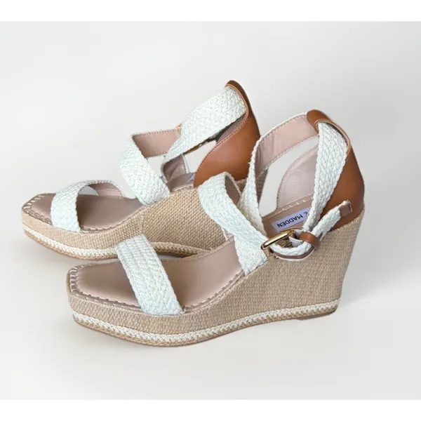 Steve Madden Calico Espadrille Wedge Sandals Beige Crochet Platform Size 11 NWOB - Image 3