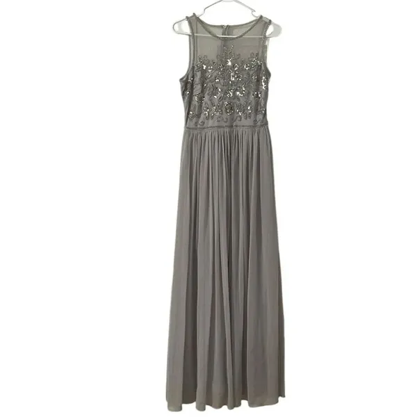 ALTAR'D STATE GREY VUSEN BEADED SEQUIN EMBELLISHED MESH MAXI DRESS Size SMALL) - Image 3