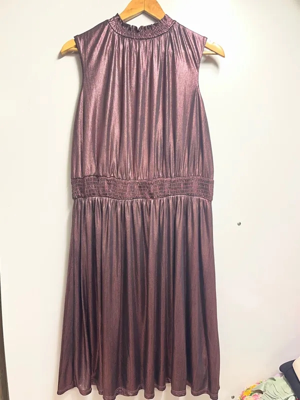 ModCloth Metallic Pink Mock Neck midi short Dress size 1X - Image 5