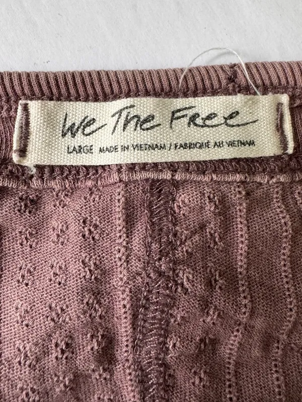Free People We The Free Jamie Ribbed Henley Top Long Sleeve Mink Purple LARGE - Image 7