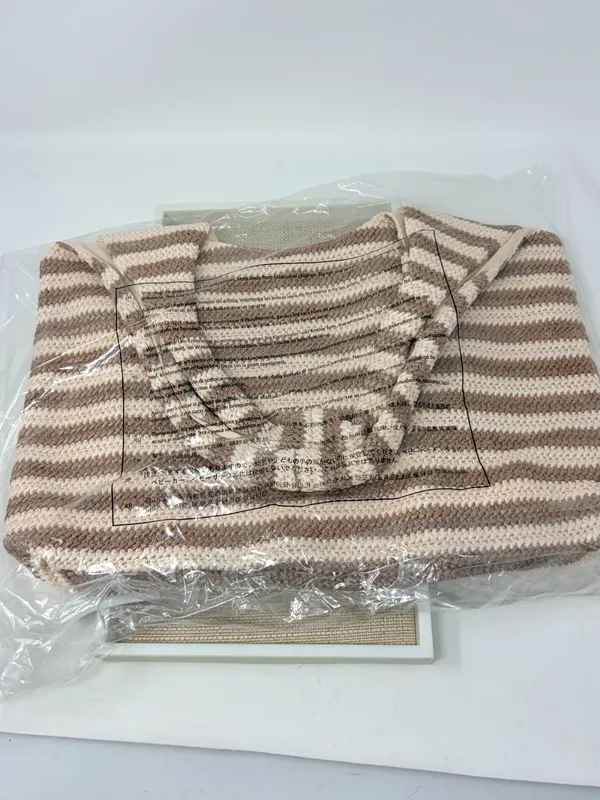 NEW Beach Riot Nantucket Striped Knit Hobo Bag Tote Beige and Cream, MSRP $78 - Image 6