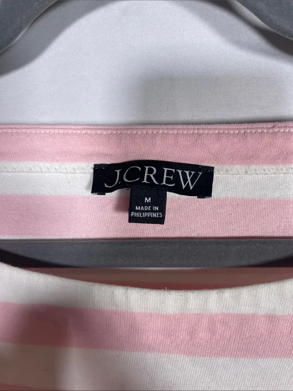 J. Crew Womens Pink White Stripe Boatneck Top Blouse Bp033 Medium - Image 2