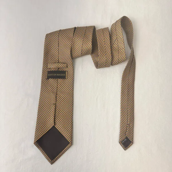 Ashton Rhodes Vintage Silk Tie Mens Gold Multicolor Geometric Necktie Office - Image 3